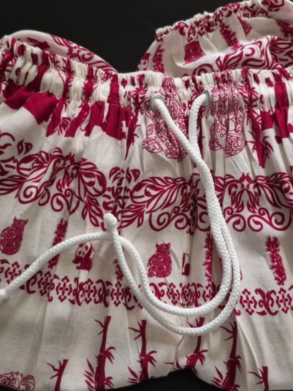 Kathmandu Imports Panda Print Harem Pants Red White Rayon Boho Joggers Women OS